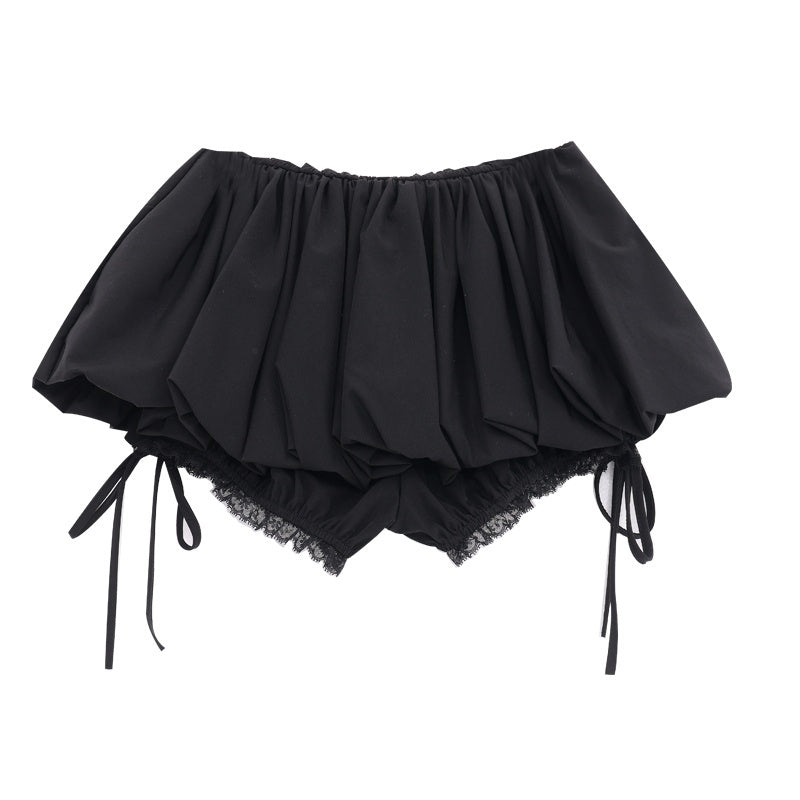QIUQIU_STUDIO_Lace_Spliced_A_Line_Puff_Solid_Color_Women&