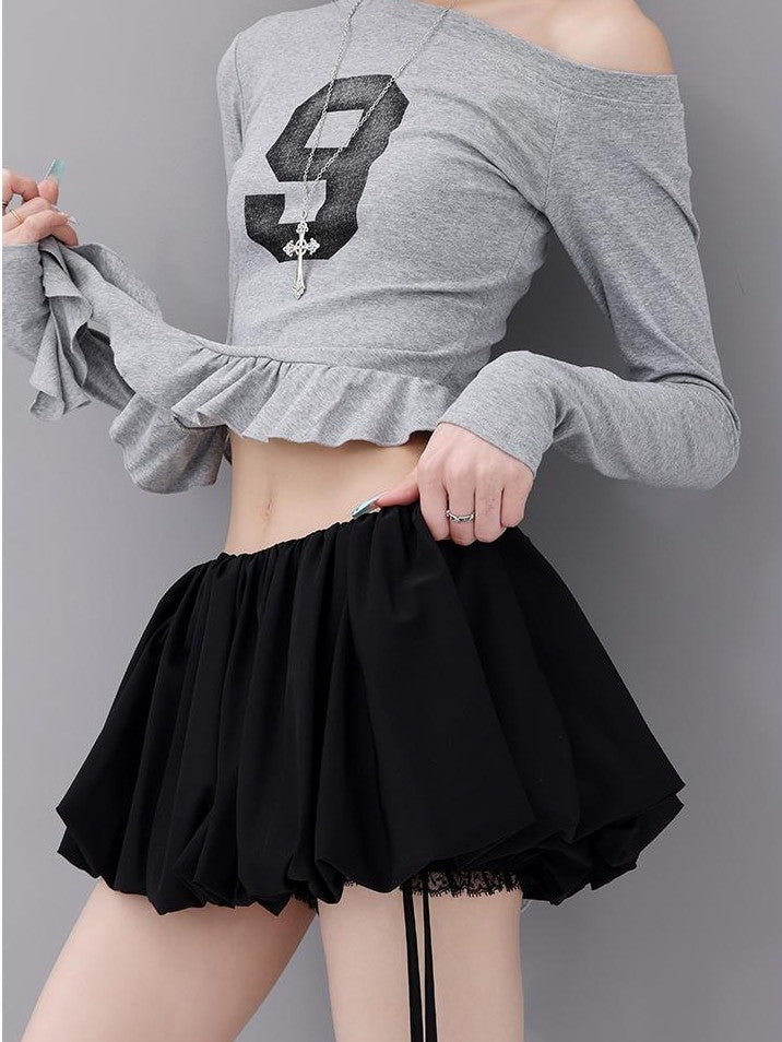 QIUQIU STUDIO Lace Spliced A Line Puff Solid Color Women&