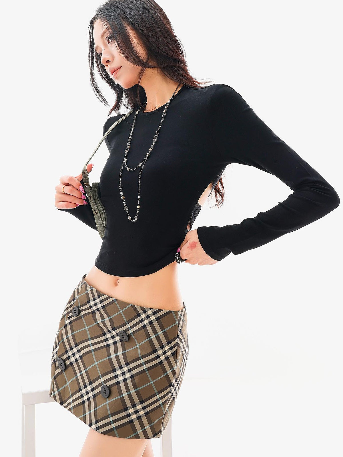 QIUQIU STUDIO Lace Up Open Back Halter Slim Fit Crop Women&
