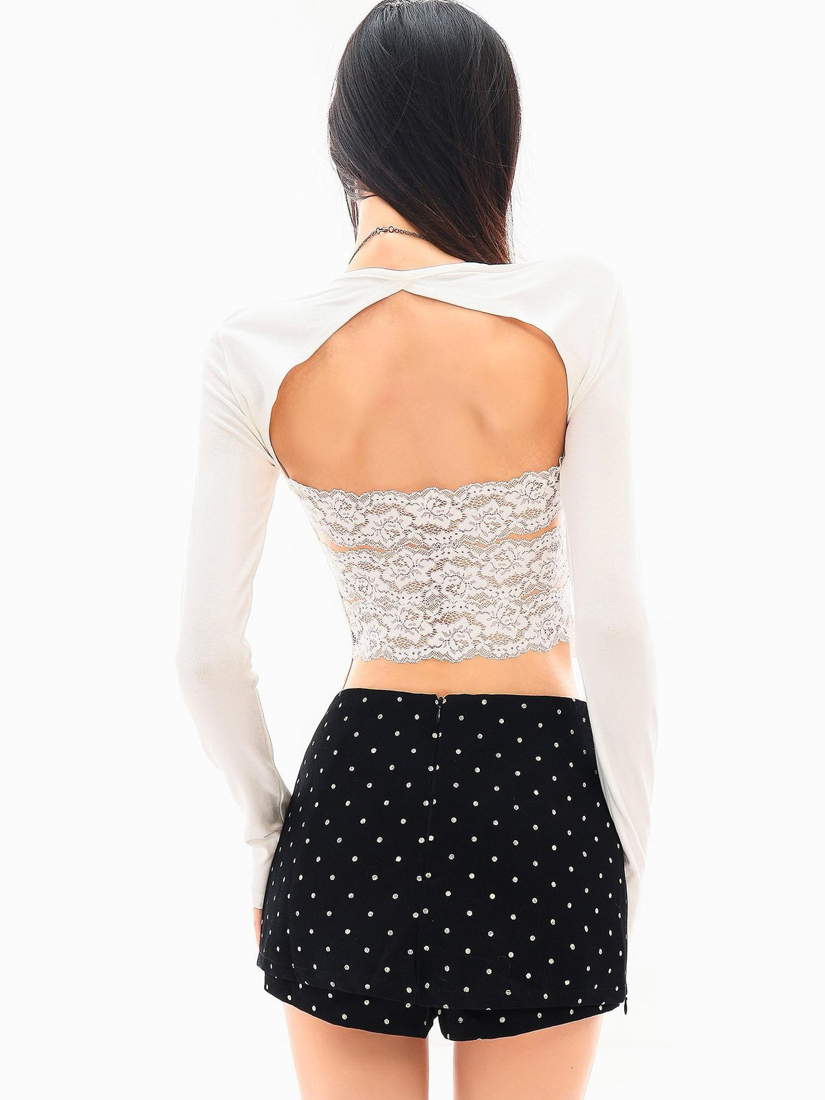 QIUQIU STUDIO Lace Up Open Back Halter Slim Fit Crop Women&