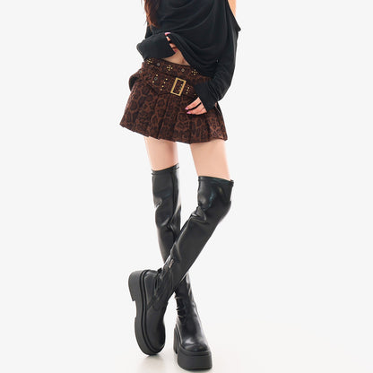 QIUQIU_STUDIO_Leopard_Beaded_Pleated_A_Line_Women&