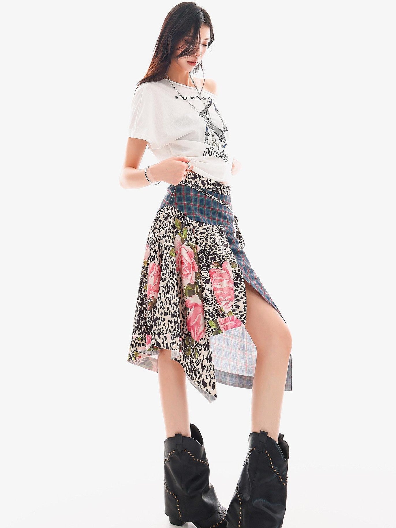 QIUQIU STUDIO Leopard Irregular Colorblock Patchwork Women&