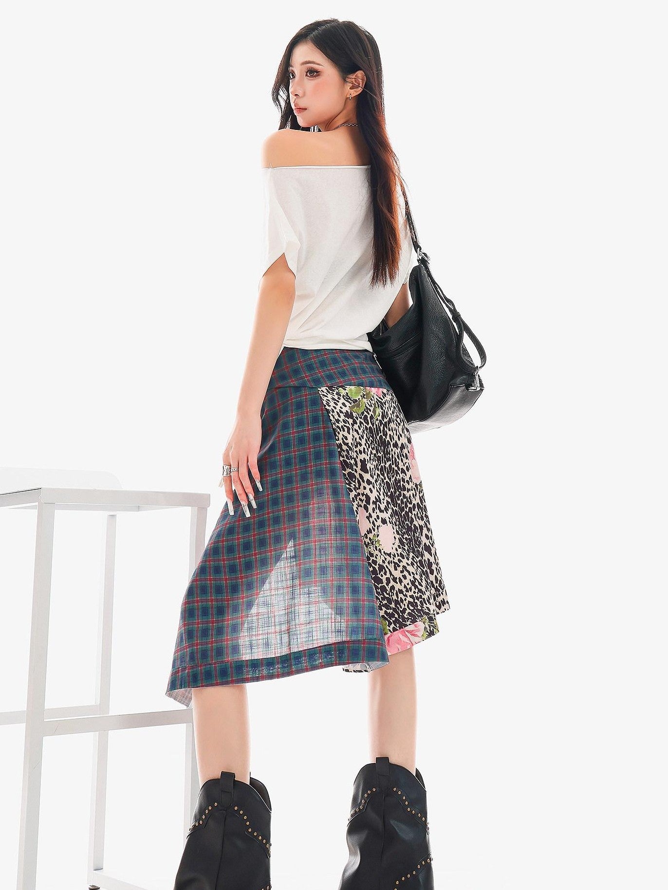 QIUQIU STUDIO Leopard Irregular Colorblock Patchwork Women&