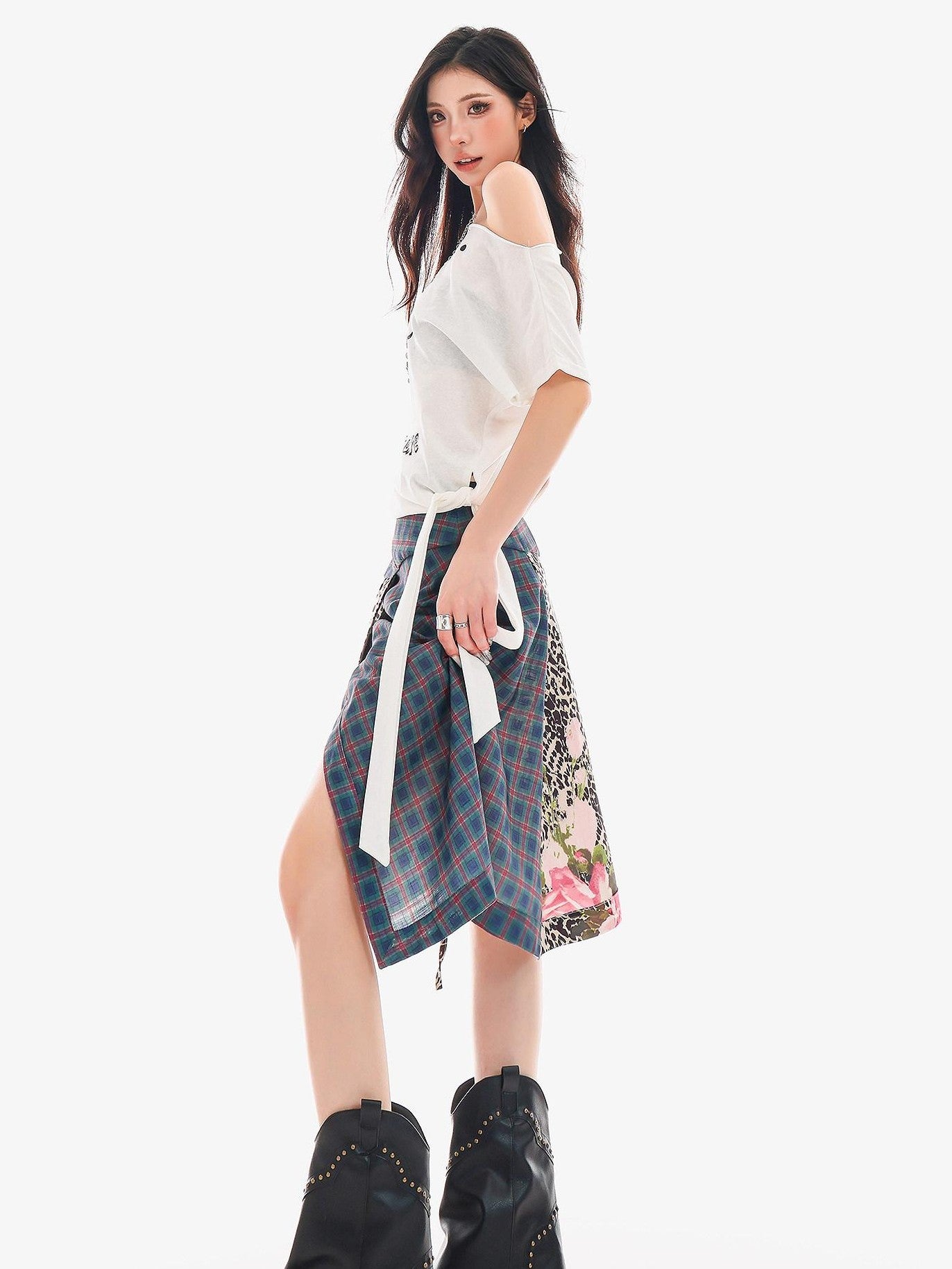 QIUQIU STUDIO Leopard Irregular Colorblock Patchwork Women&