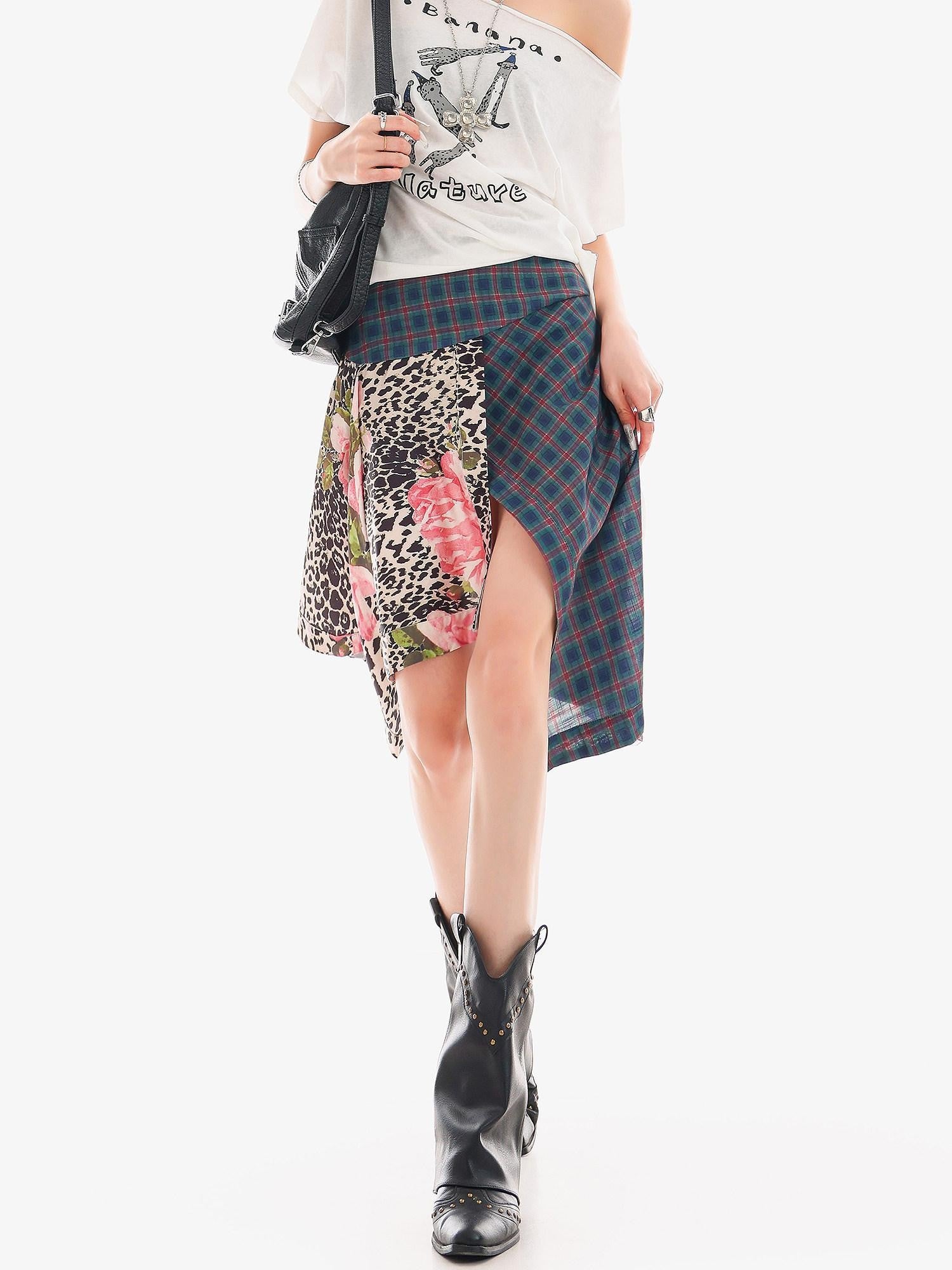 QIUQIU STUDIO Leopard Irregular Colorblock Patchwork Women&