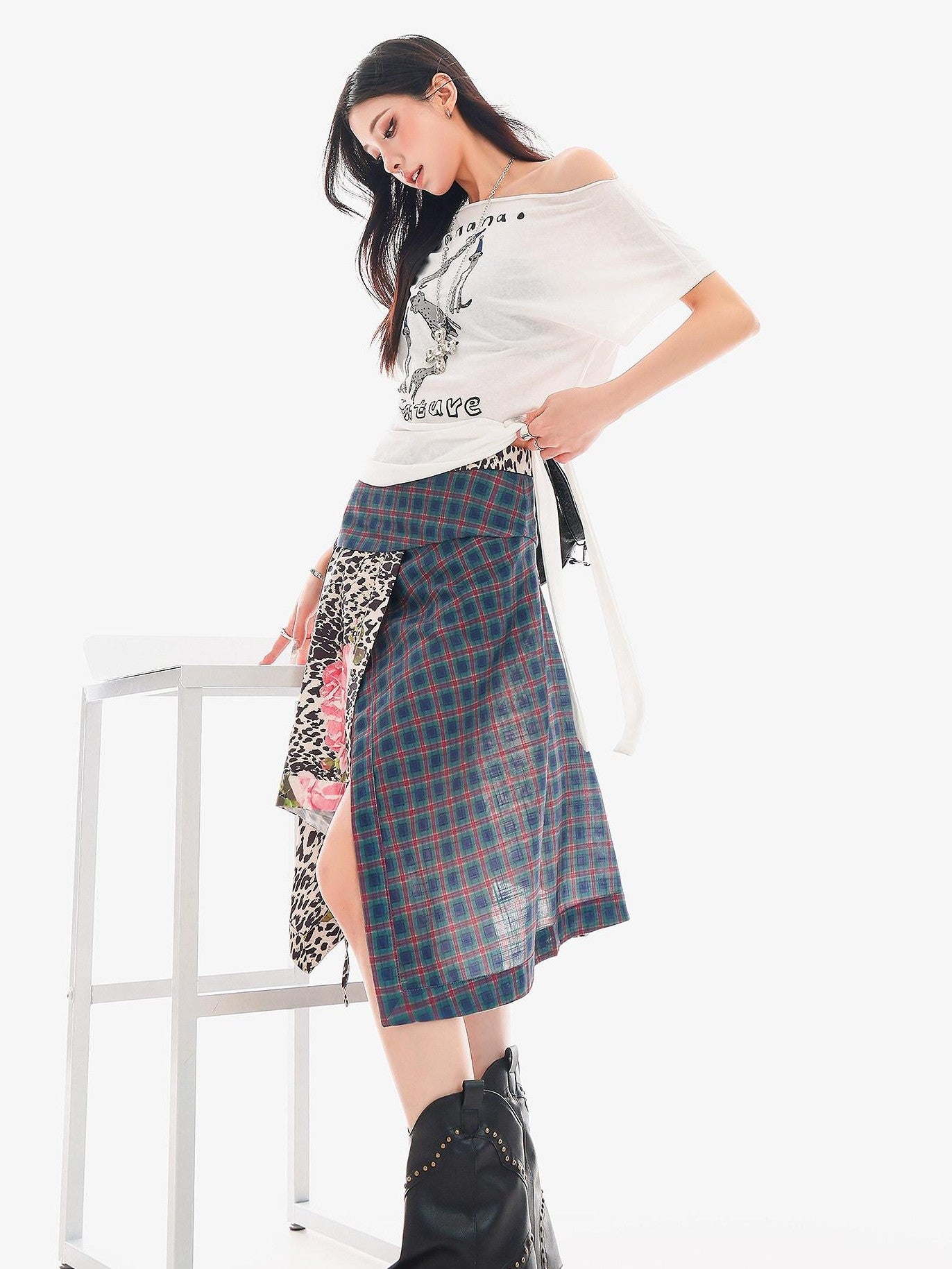 QIUQIU STUDIO Leopard Irregular Colorblock Patchwork Women&