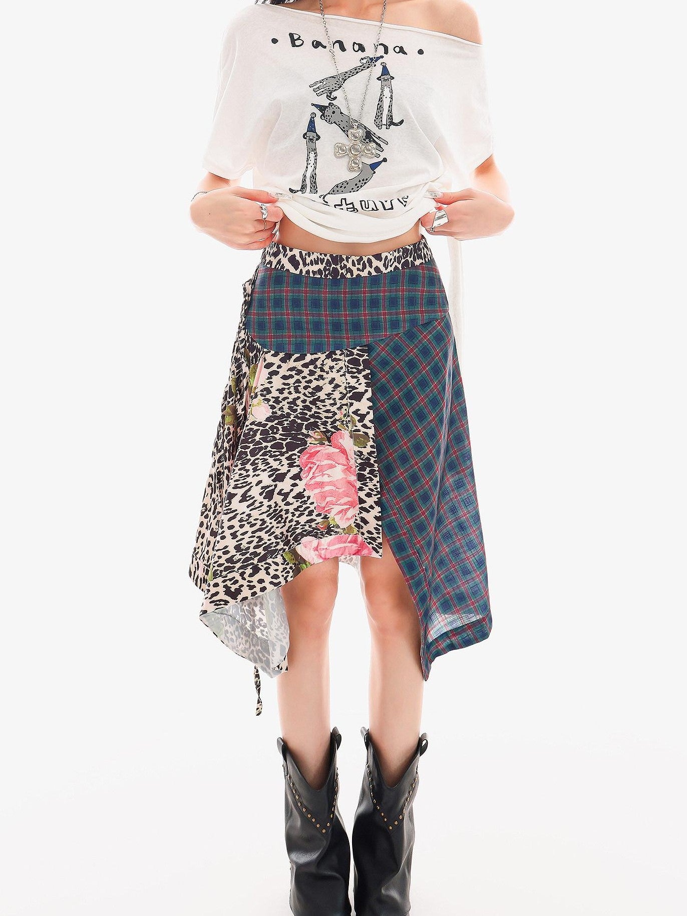 QIUQIU STUDIO Leopard Irregular Colorblock Patchwork Women&
