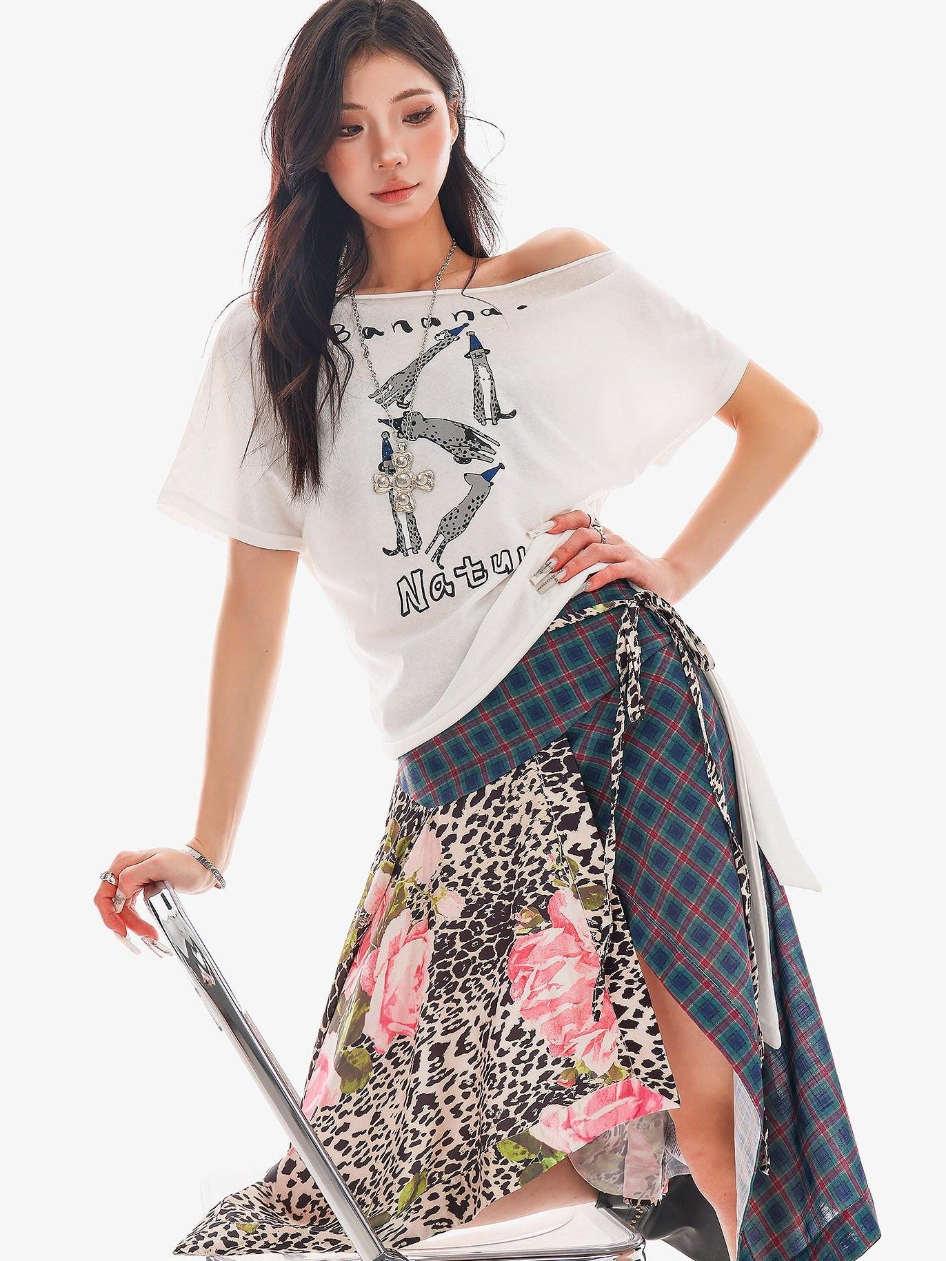 QIUQIU STUDIO Leopard Irregular Colorblock Patchwork Women&