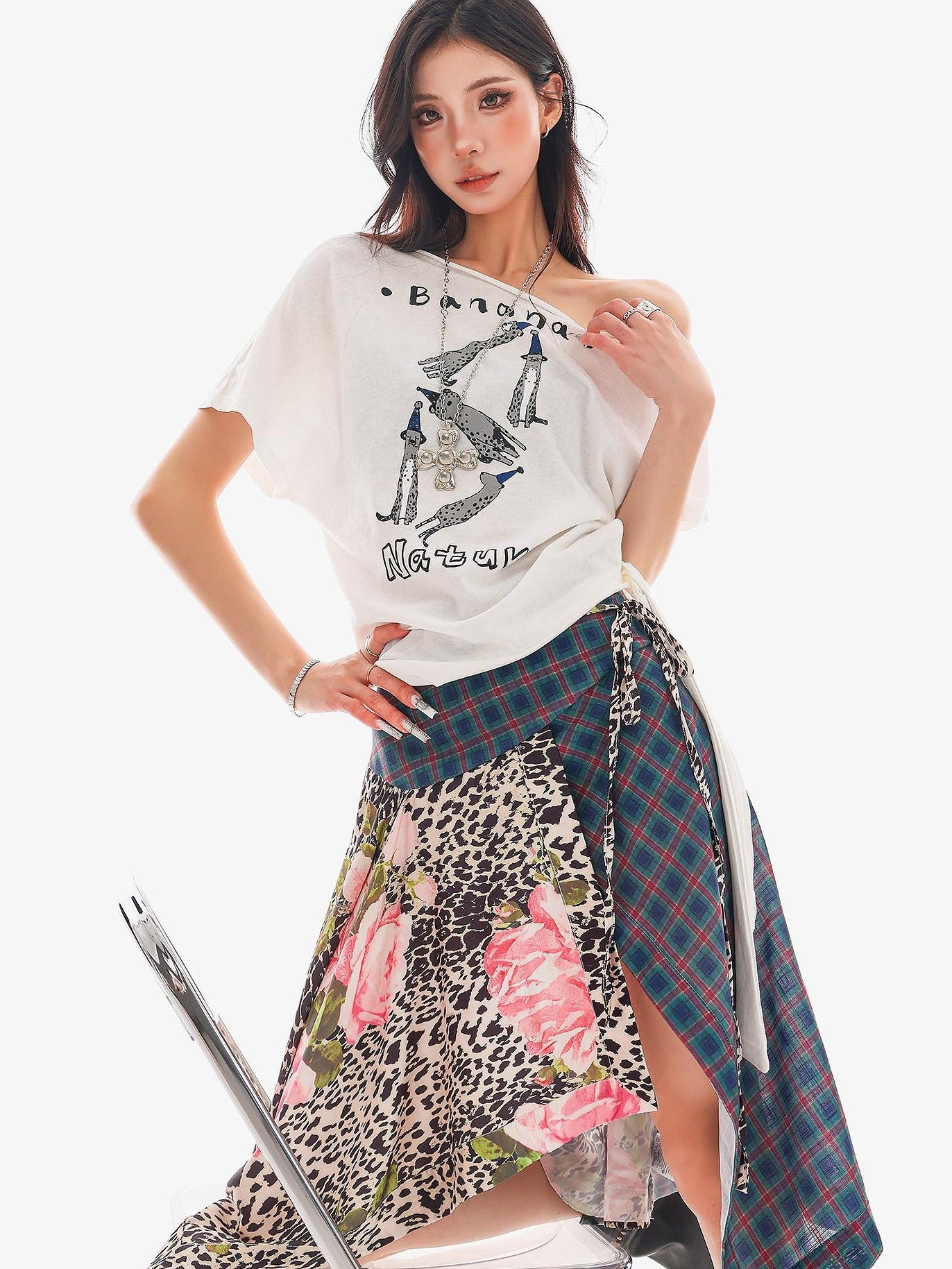 QIUQIU STUDIO Leopard Irregular Colorblock Patchwork Women&