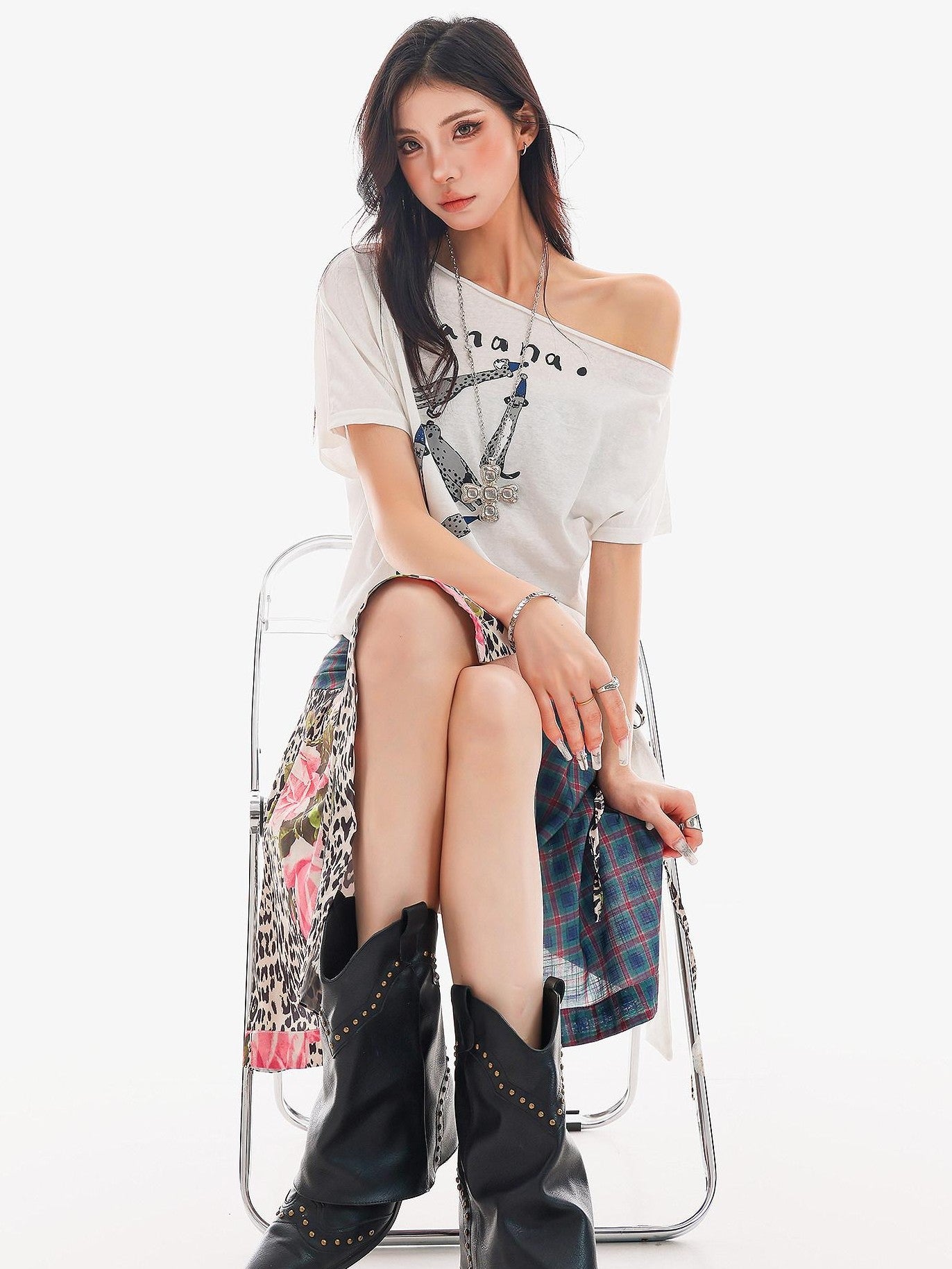 QIUQIU STUDIO Leopard Irregular Colorblock Patchwork Women&