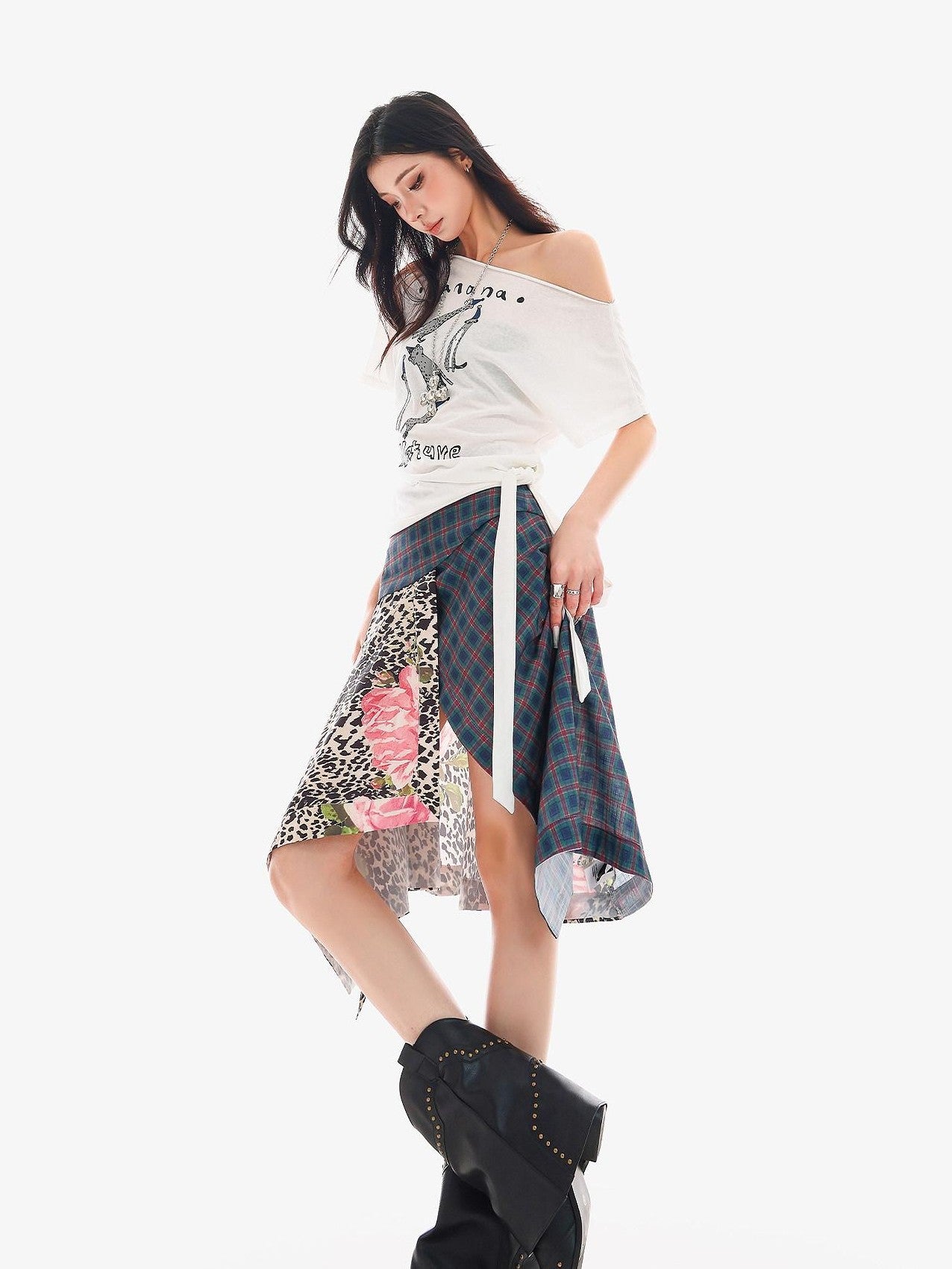 QIUQIU STUDIO Leopard Irregular Colorblock Patchwork Women&