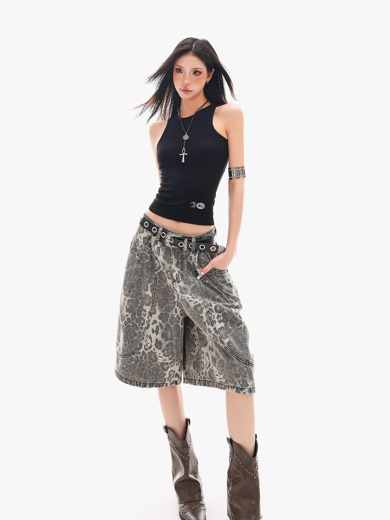 QIUQIU STUDIO Leopard Patchwork Pocketed Women&