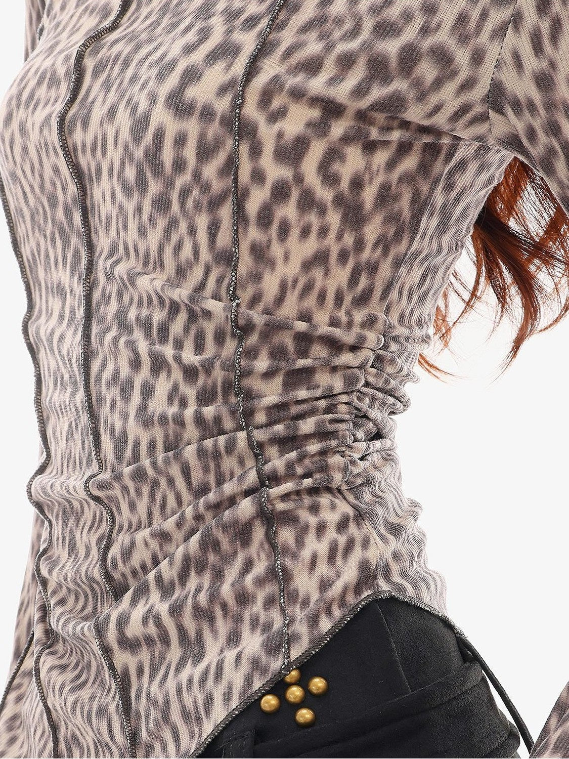 QIUQIU STUDIO Leopard Print Asymmetric Hem One Shoulder Slim Fit Women&