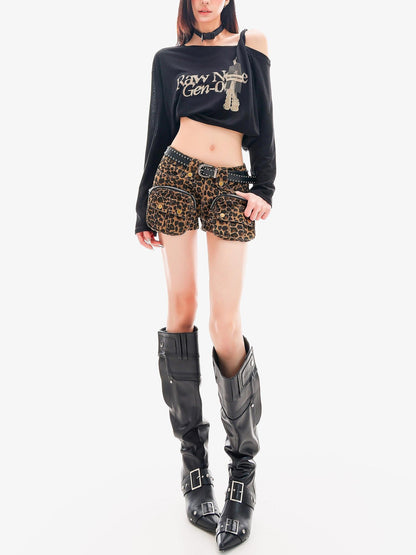 QIUQIU STUDIO Leopard Print Cargo Pocket Zipper Slim Fit Tight Women&