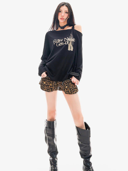 QIUQIU STUDIO Leopard Print Cargo Pocket Zipper Slim Fit Tight Women&