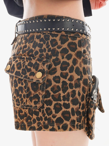 QIUQIU STUDIO Leopard Print Cargo Pocket Zipper Slim Fit Tight Women&