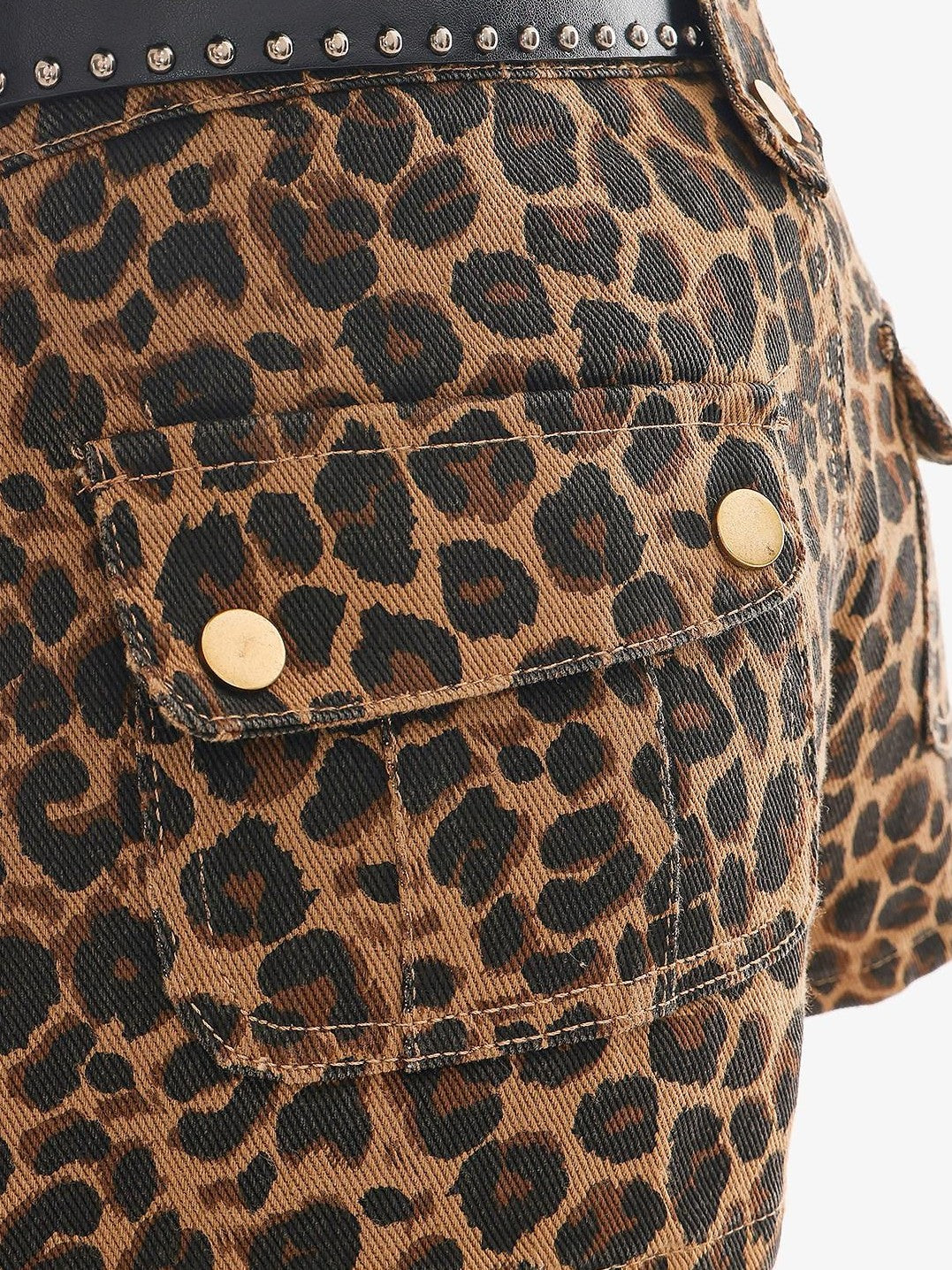 QIUQIU STUDIO Leopard Print Cargo Pocket Zipper Slim Fit Tight Women&