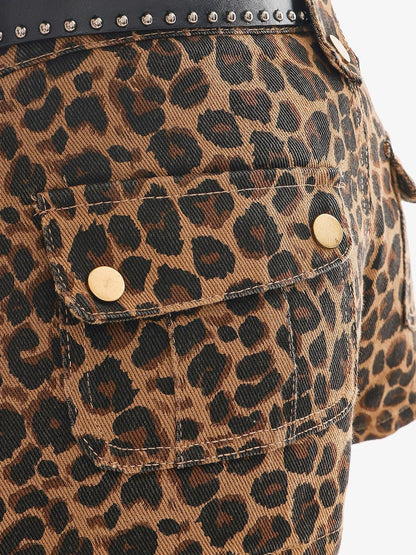 QIUQIU STUDIO Leopard Print Cargo Pocket Zipper Slim Fit Tight Women&