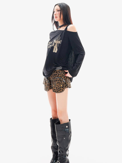 QIUQIU STUDIO Leopard Print Cargo Pocket Zipper Slim Fit Tight Women&
