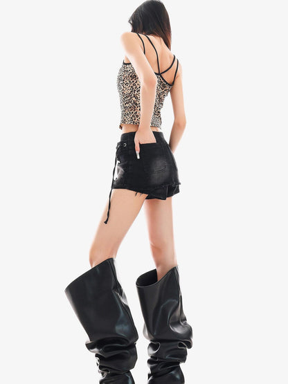 QIUQIU STUDIO Leopard Print Cropped Slim Fit Women&