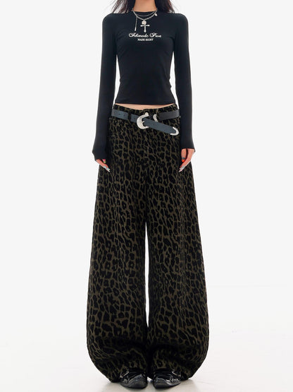 QIUQIU STUDIO Leopard Print Distressed American Retro Women&