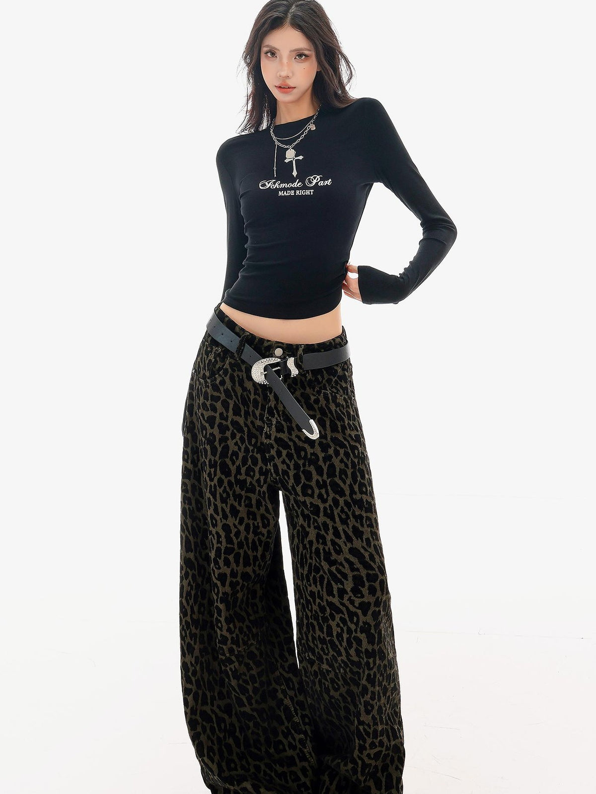 QIUQIU STUDIO Leopard Print Distressed American Retro Women&