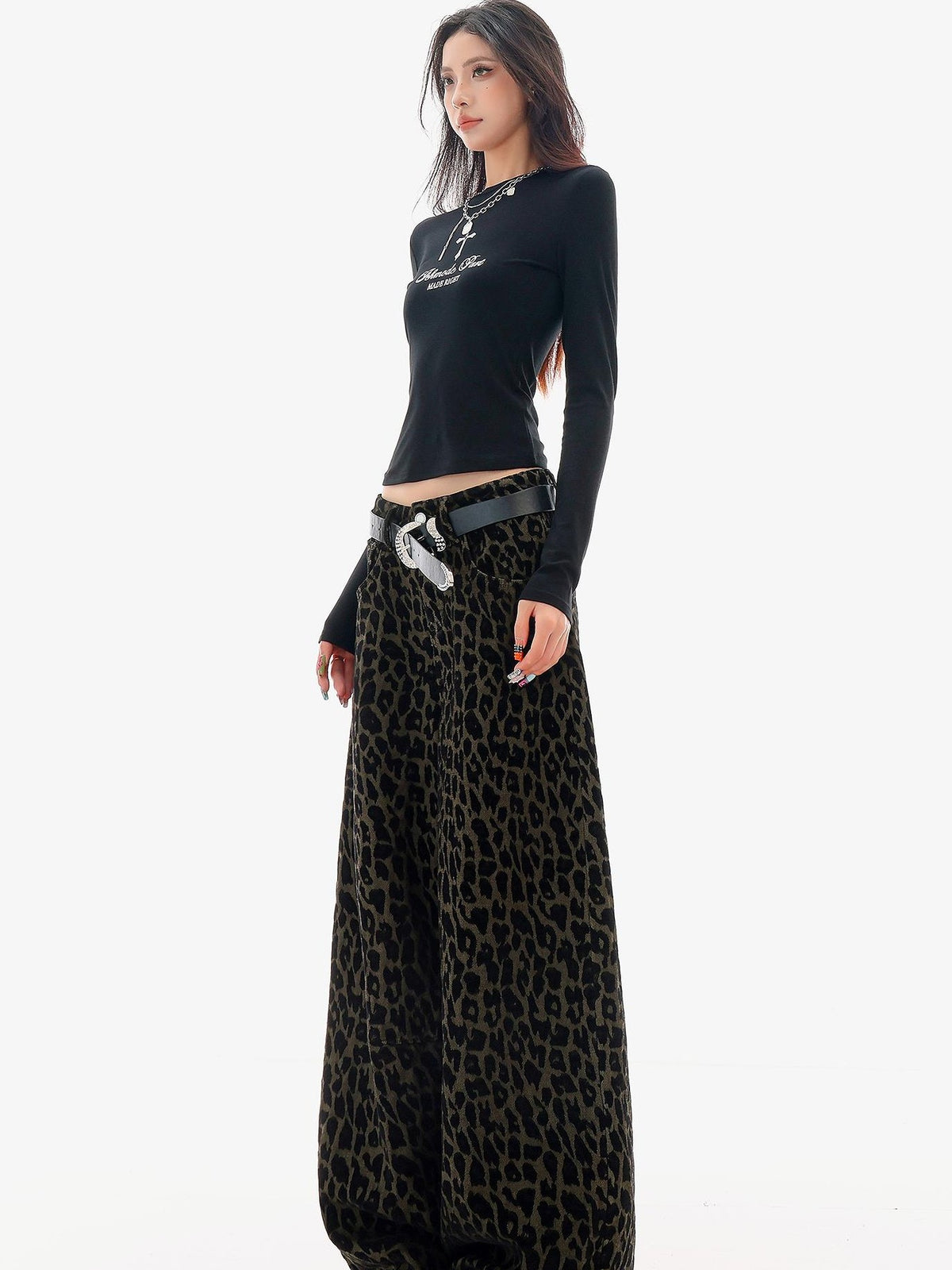 QIUQIU STUDIO Leopard Print Distressed American Retro Women&