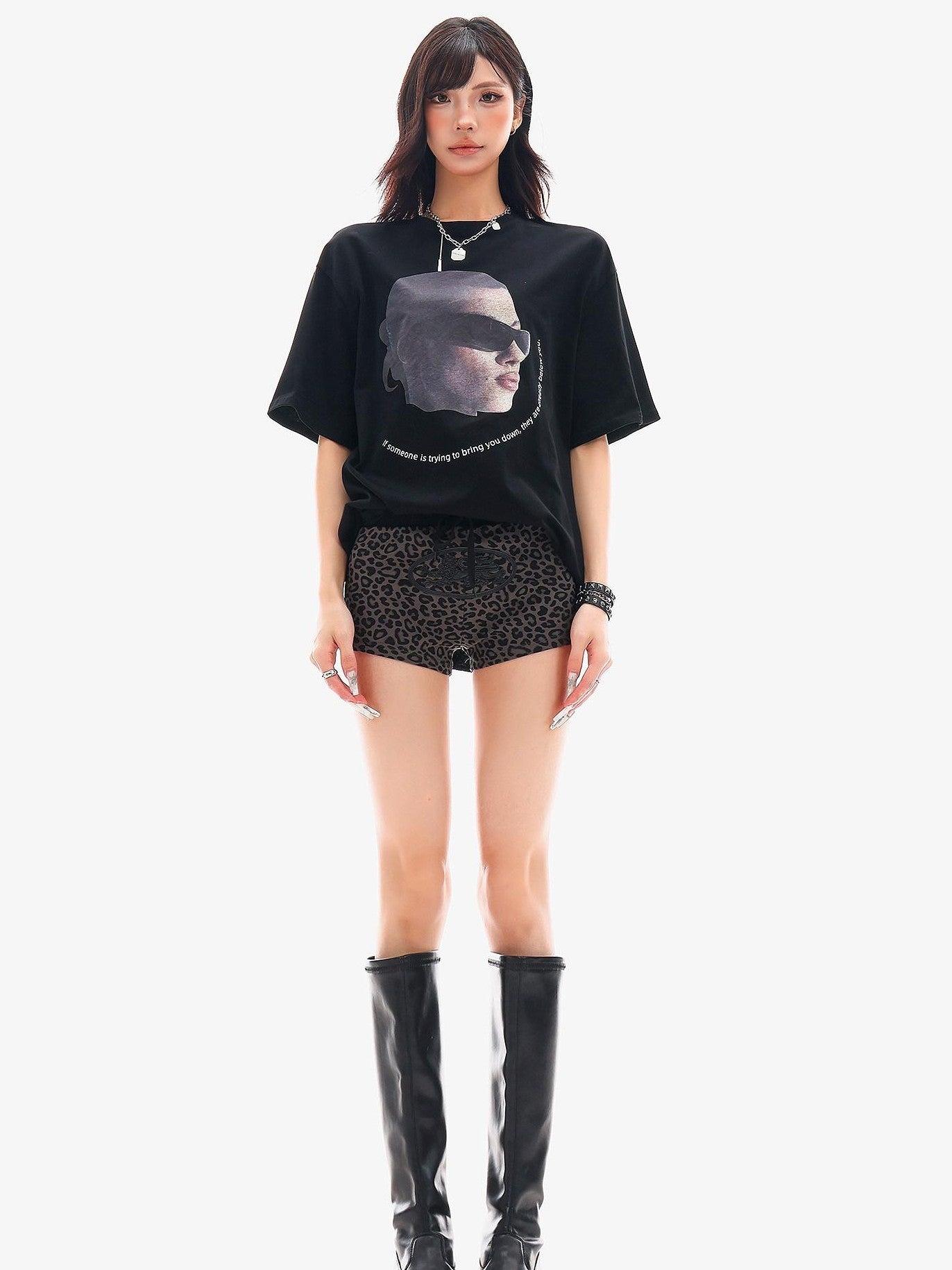QIUQIU STUDIO Leopard Print Drawstring Elastic Tie Women&