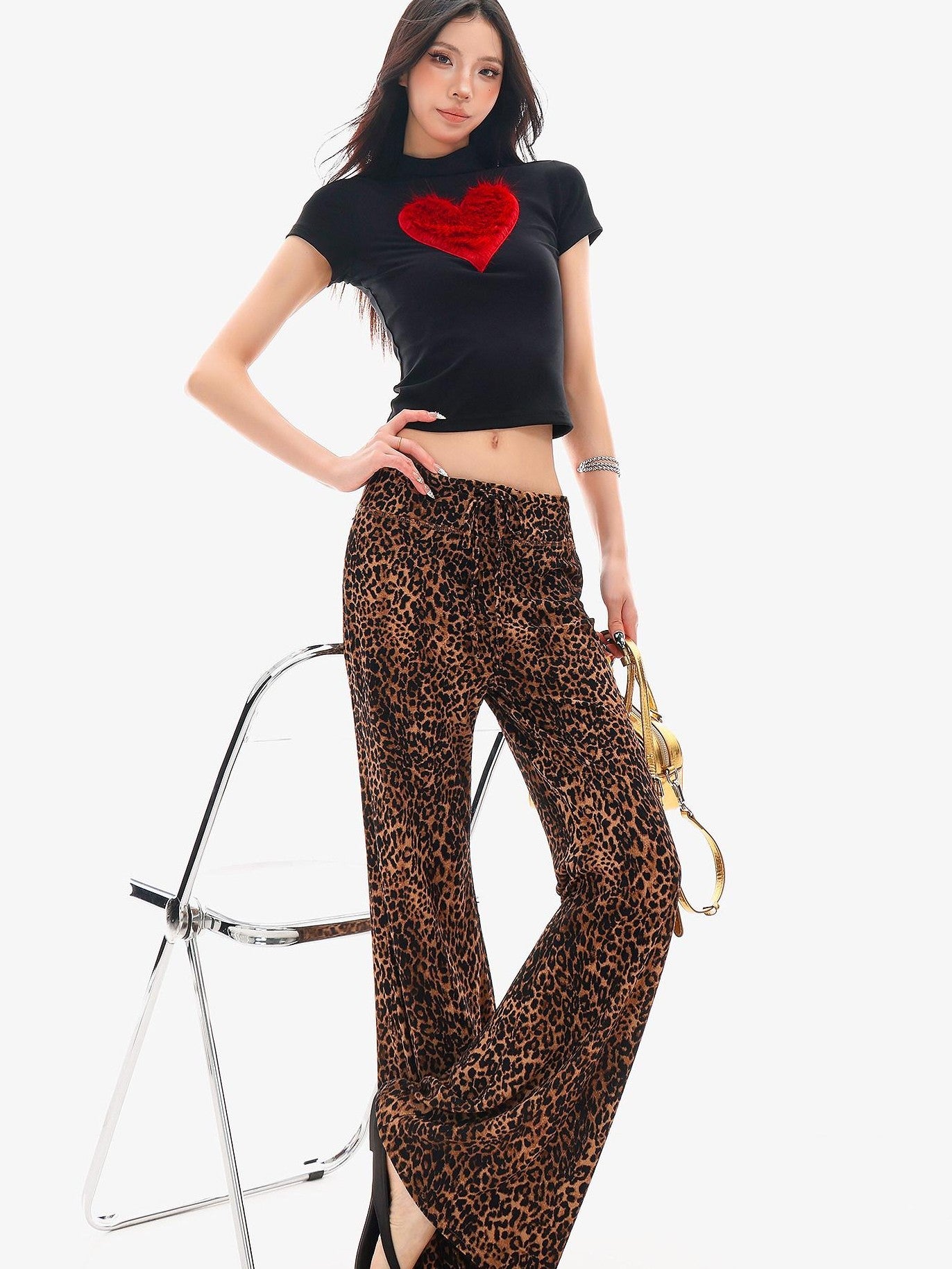 QIUQIU STUDIO Leopard Print Drawstring Slim Vintage Women&