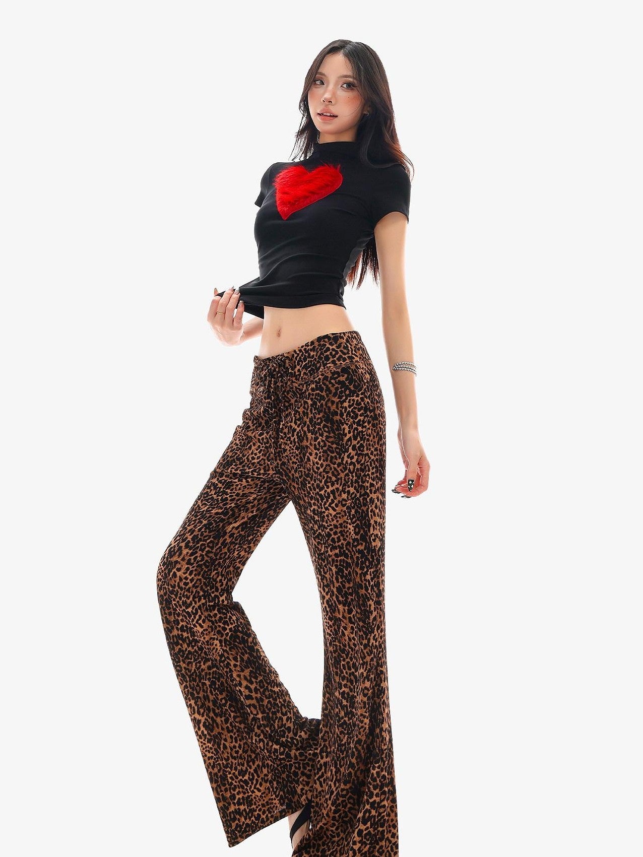 QIUQIU STUDIO Leopard Print Drawstring Slim Vintage Women&