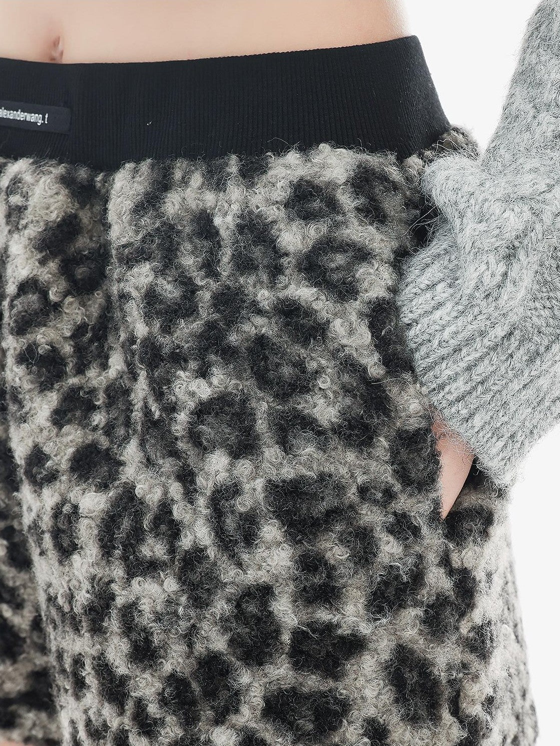 QIUQIU STUDIO Leopard Print Faux Fur Thickened A Line Elastic Waist Women&