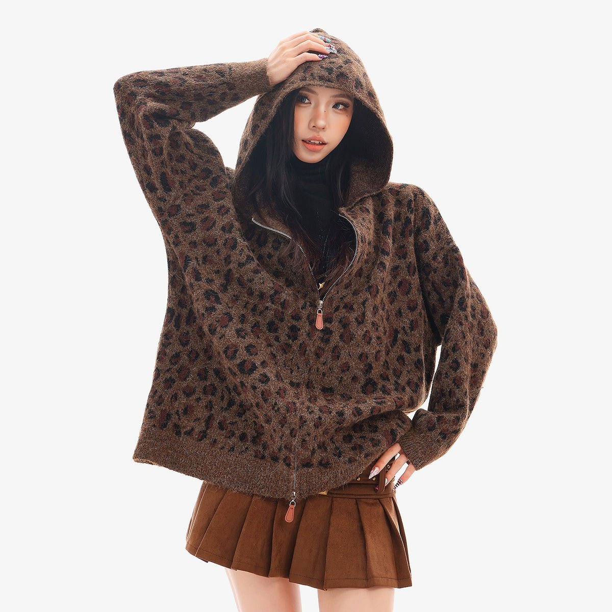 QIUQIU_STUDIO_Leopard_Print_Hooded_Zip_Up_Loose_Fit_Women&