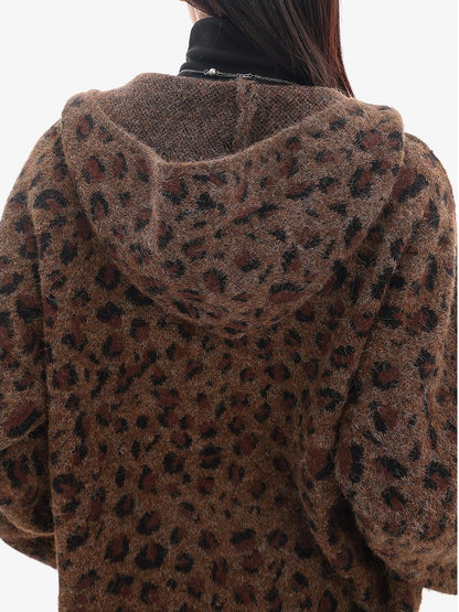 QIUQIU STUDIO Leopard Print Hooded Zip Up Loose Fit Women&
