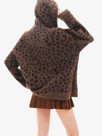 QIUQIU STUDIO Leopard Print Hooded Zip Up Loose Fit Women&