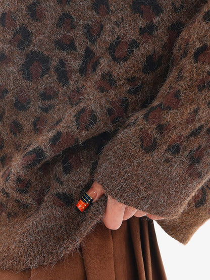 QIUQIU STUDIO Leopard Print Hooded Zip Up Loose Fit Women&