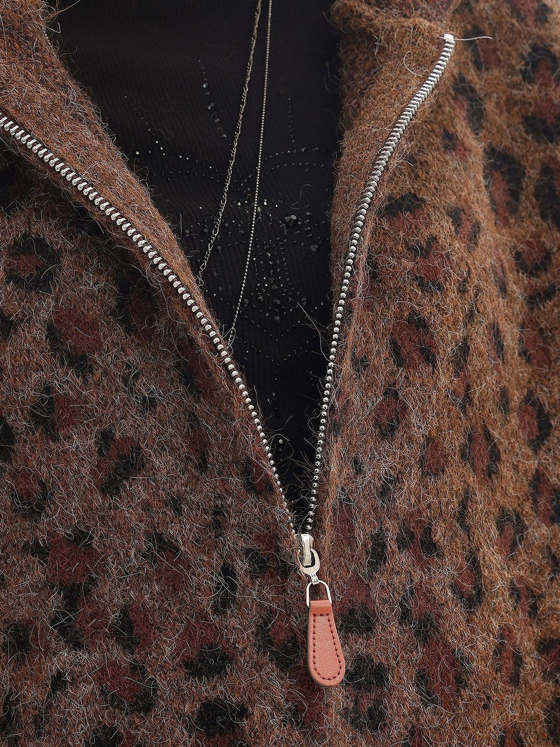 QIUQIU STUDIO Leopard Print Hooded Zip Up Loose Fit Women&