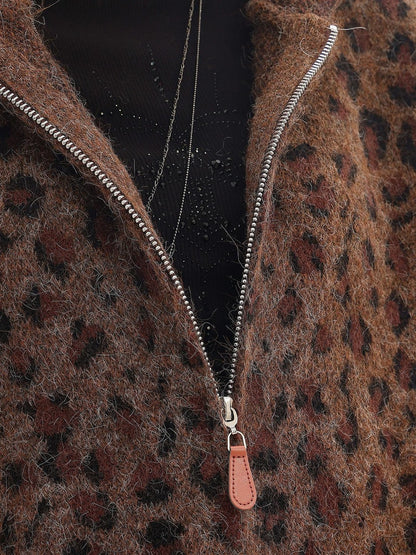 QIUQIU STUDIO Leopard Print Hooded Zip Up Loose Fit Women&