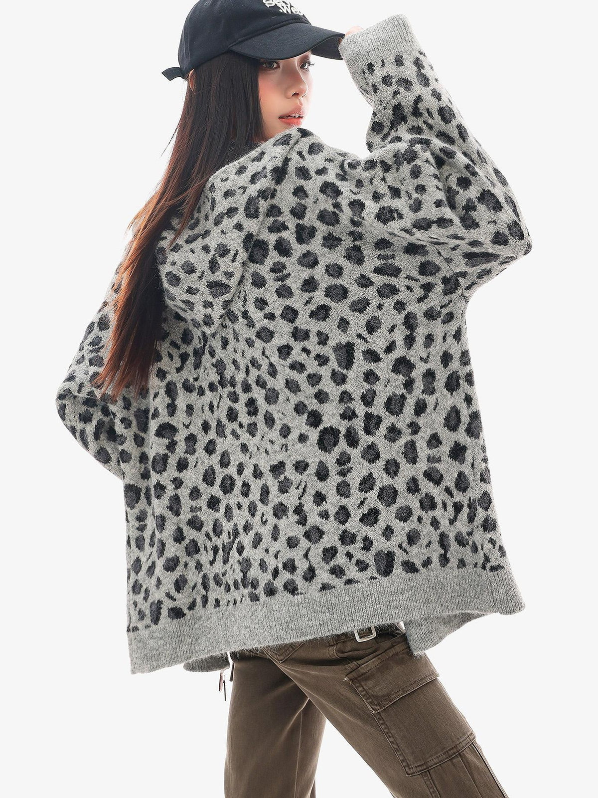 QIUQIU STUDIO Leopard Print Hooded Zip Up Loose Fit Women&