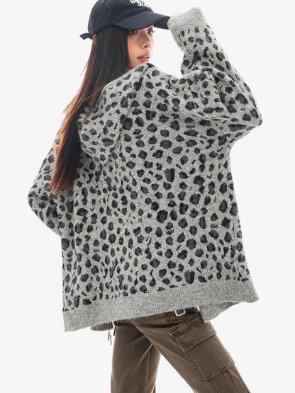 QIUQIU STUDIO Leopard Print Hooded Zip Up Loose Fit Women&