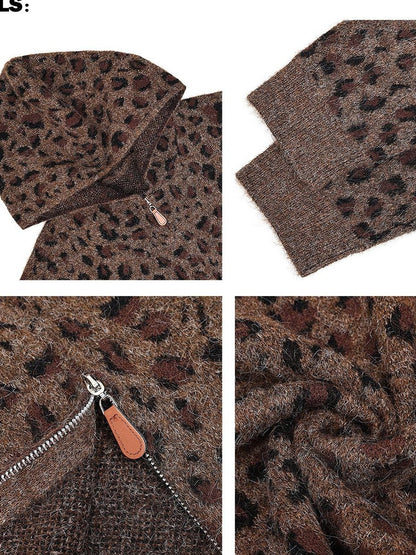 QIUQIU STUDIO Leopard Print Hooded Zip Up Loose Fit Women&