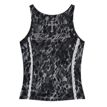QIUQIU_STUDIO_Leopard_Print_Lace_Splice_Round_Neck_Cropped_Slim_Women&