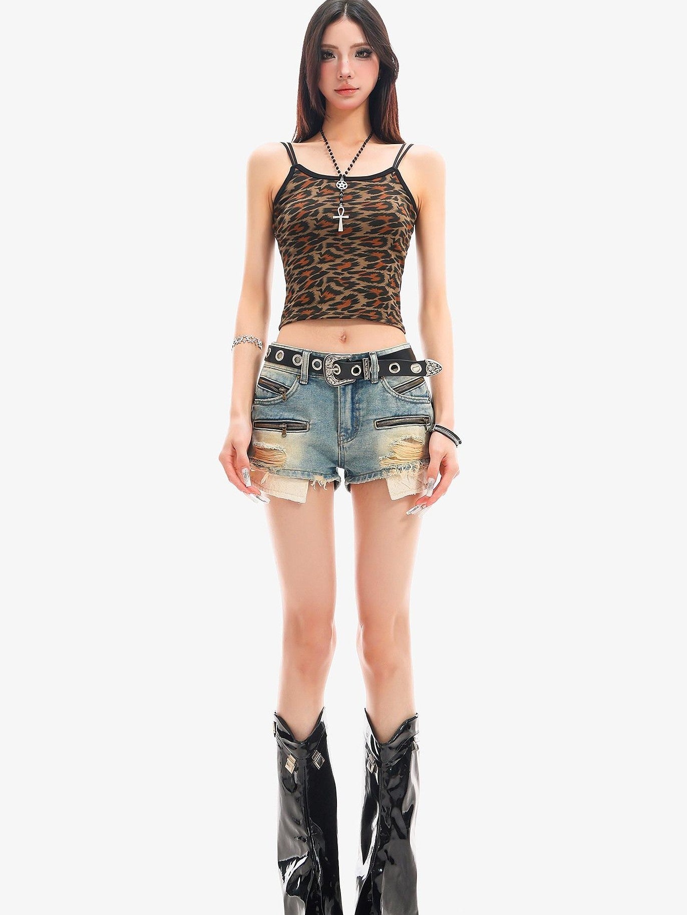 QIUQIU STUDIO Leopard Print Printed Slim Cropped Women&