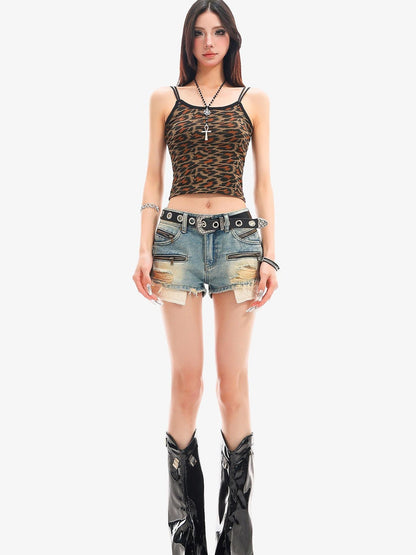 QIUQIU STUDIO Leopard Print Printed Slim Cropped Women&
