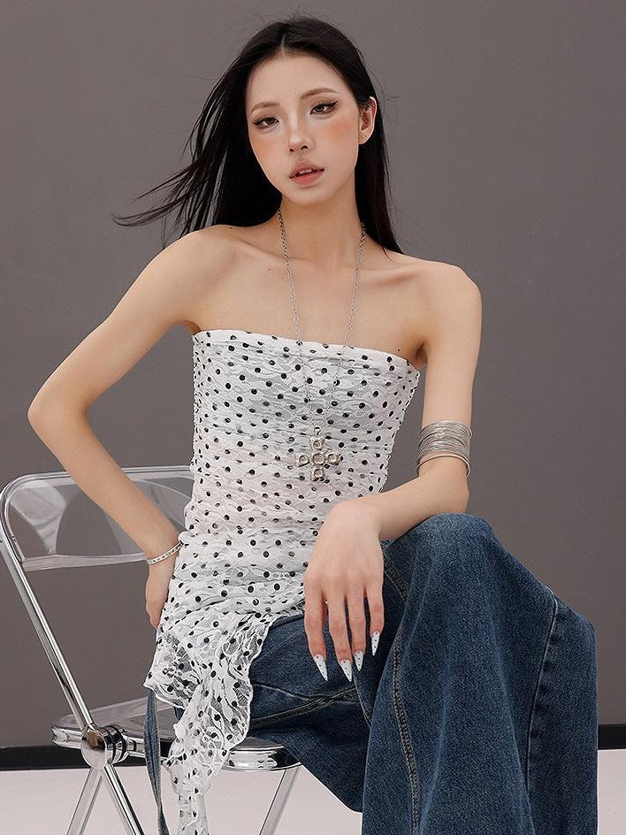 QIUQIU STUDIO Leopard Print Ruffle Ribbon Tie Slim Fit Mid Length Women&