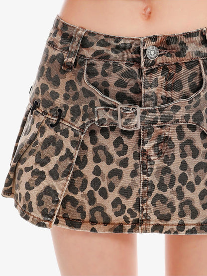 QIUQIU STUDIO Leopard Print Spliced Pleated Faux Two Piece Women&