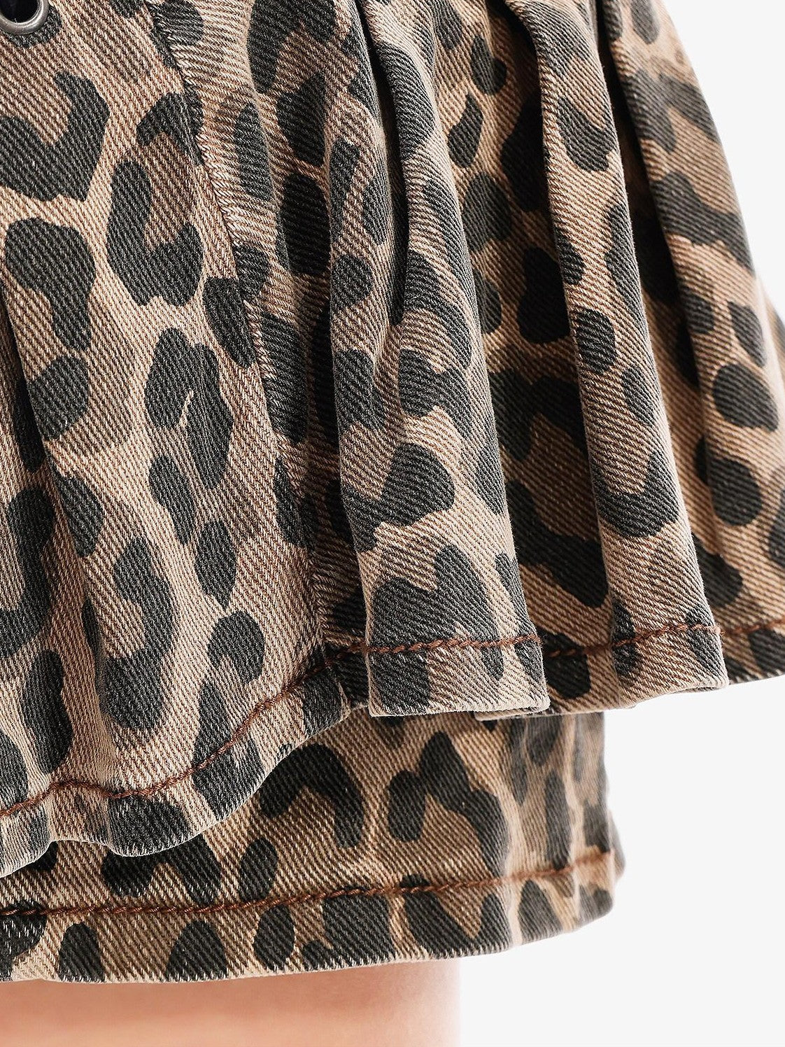 QIUQIU STUDIO Leopard Print Spliced Pleated Faux Two Piece Women&