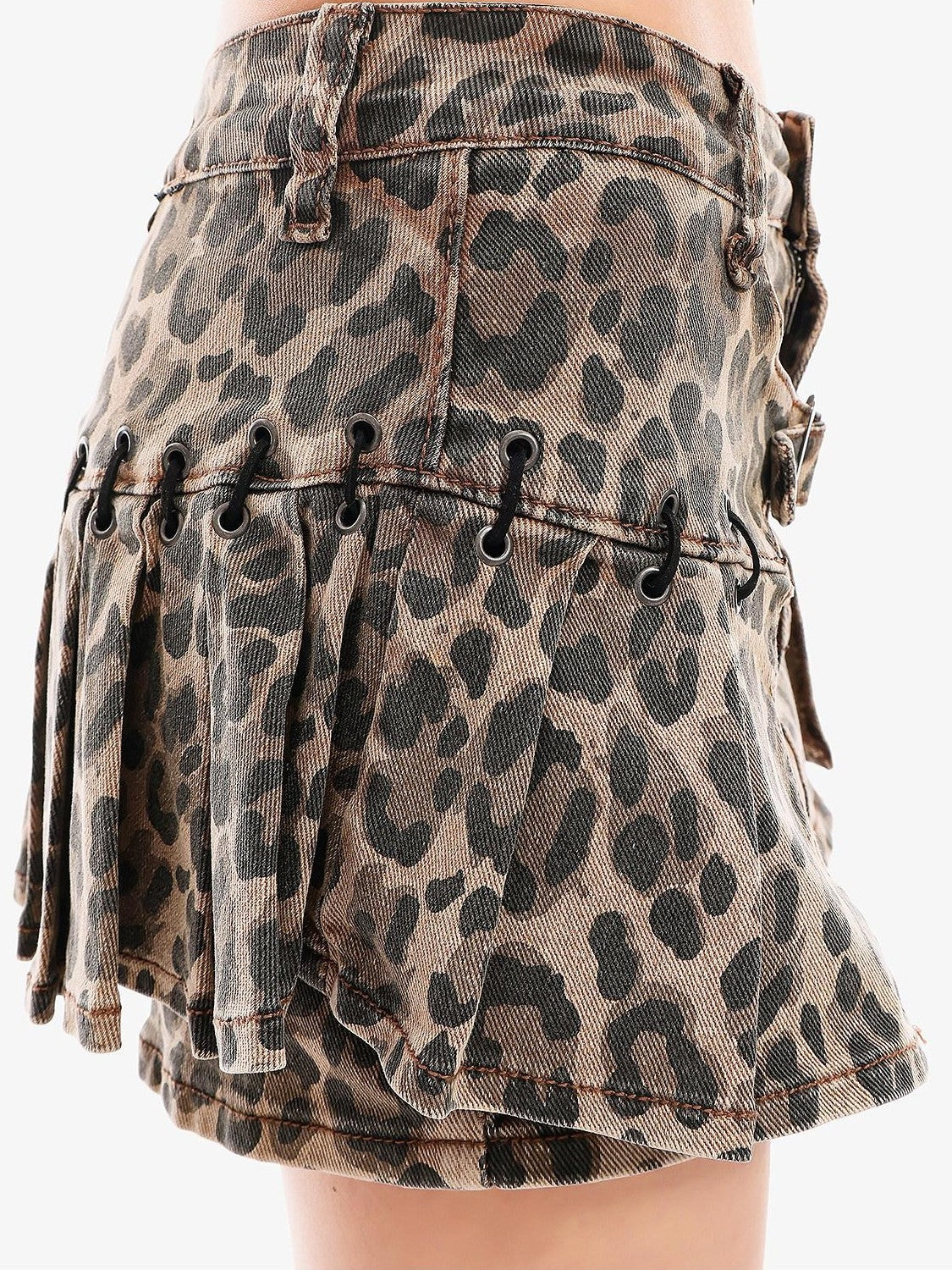 QIUQIU STUDIO Leopard Print Spliced Pleated Faux Two Piece Women&