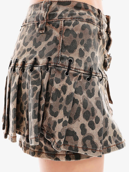 QIUQIU STUDIO Leopard Print Spliced Pleated Faux Two Piece Women&