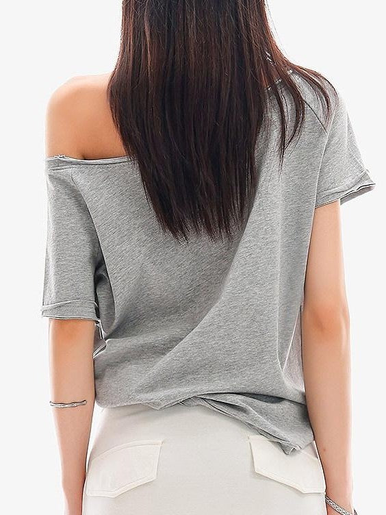 QIUQIU STUDIO Letter Print Asymmetric Shoulder Slim Fit Women&