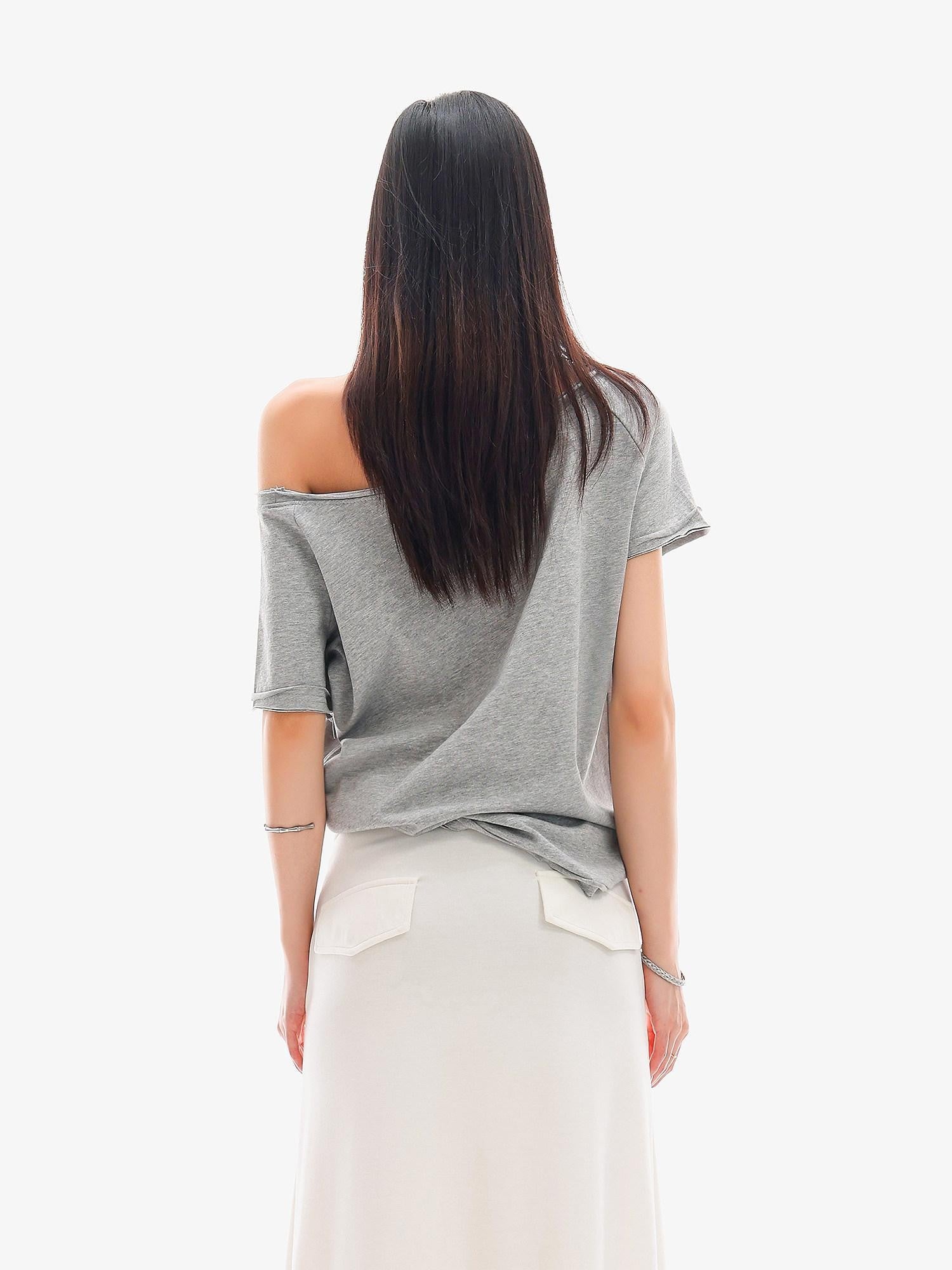 QIUQIU STUDIO Letter Print Asymmetric Shoulder Slim Fit Women&
